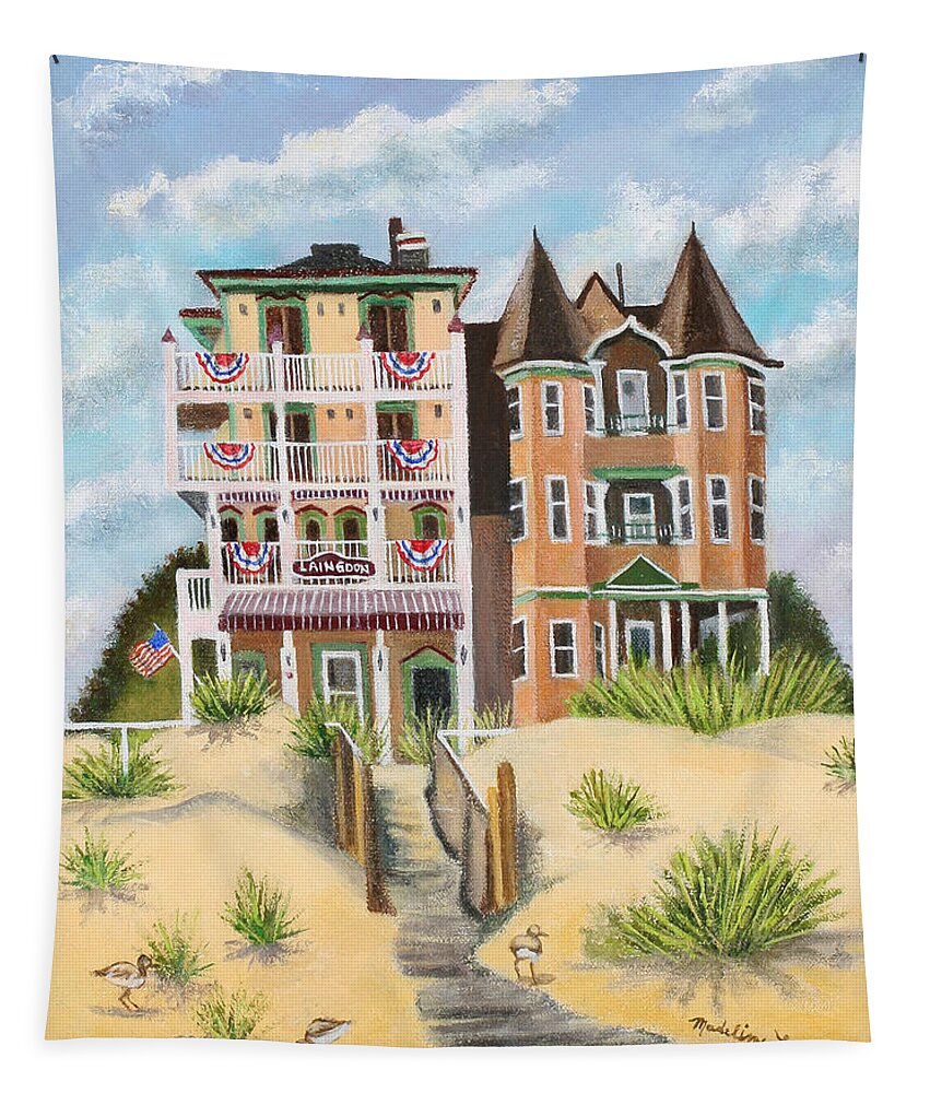 Hotel Tapestry featuring the painting The Laington Inn In Ocean Grove. N.J. by Madeline Lovallo