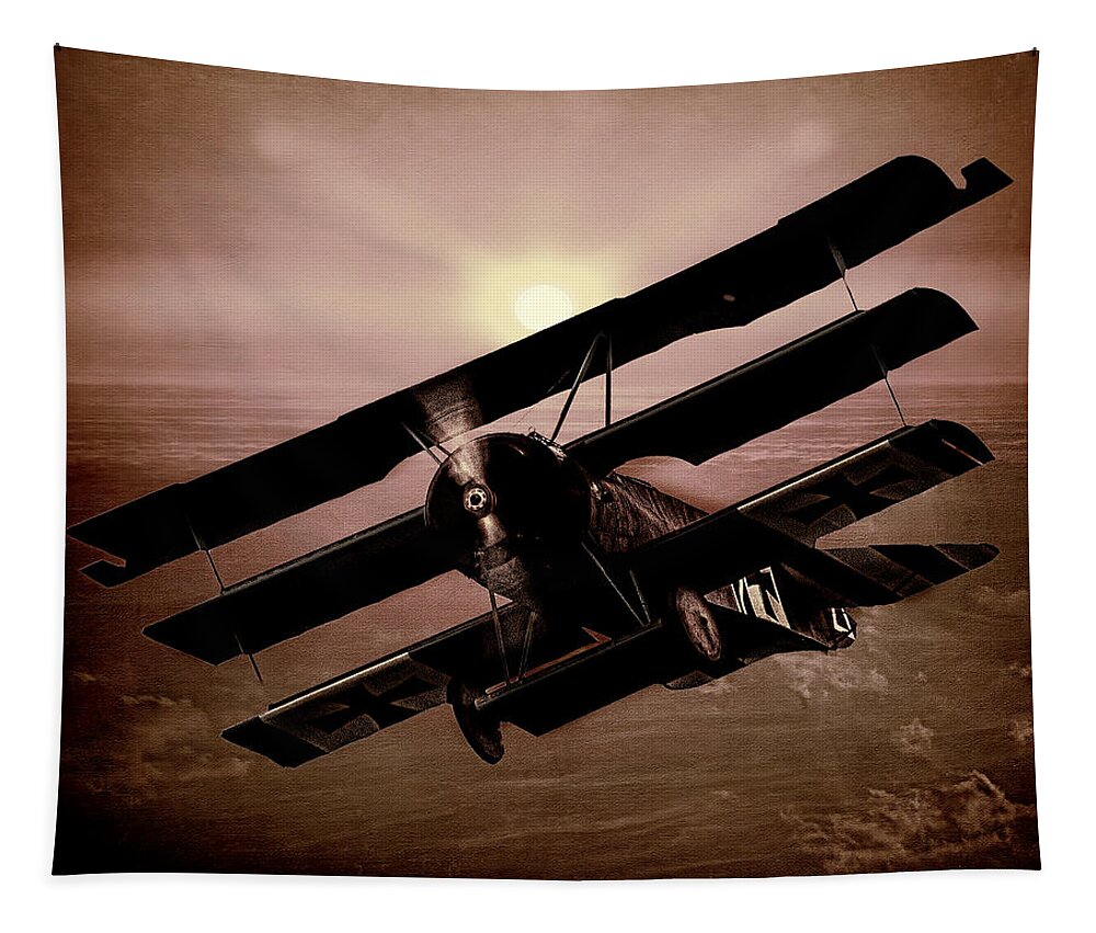 Fokker Tapestry featuring the photograph The Red Baron's Fokker at Sunset by Chris Lord