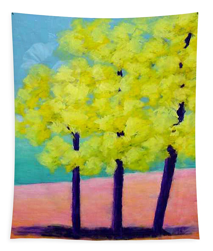 Trees Tapestry featuring the painting Three Trees on Beach by Karin Eisermann