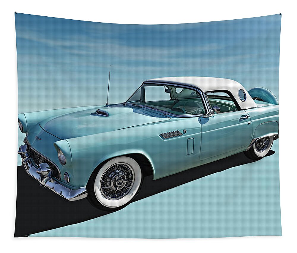 Vintage Tapestry featuring the digital art Turquoise T-Bird by Douglas Pittman