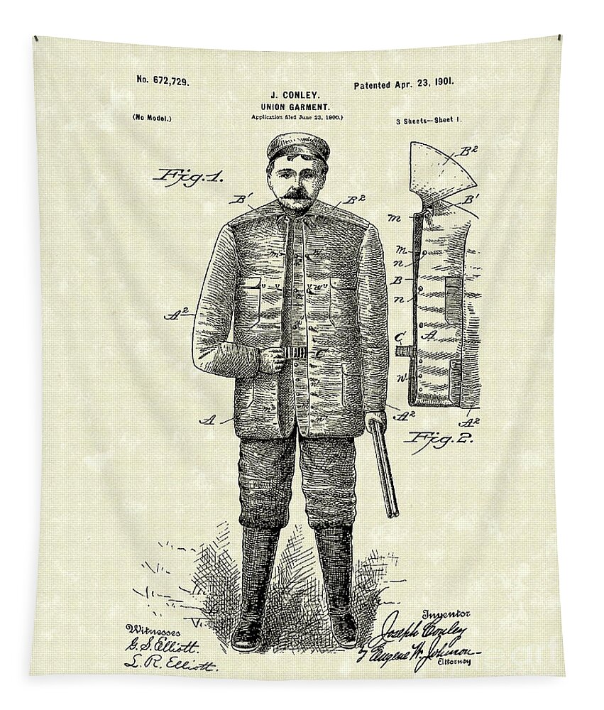 Comley Tapestry featuring the drawing Union Garment 1901 Patent Art by Prior Art Design