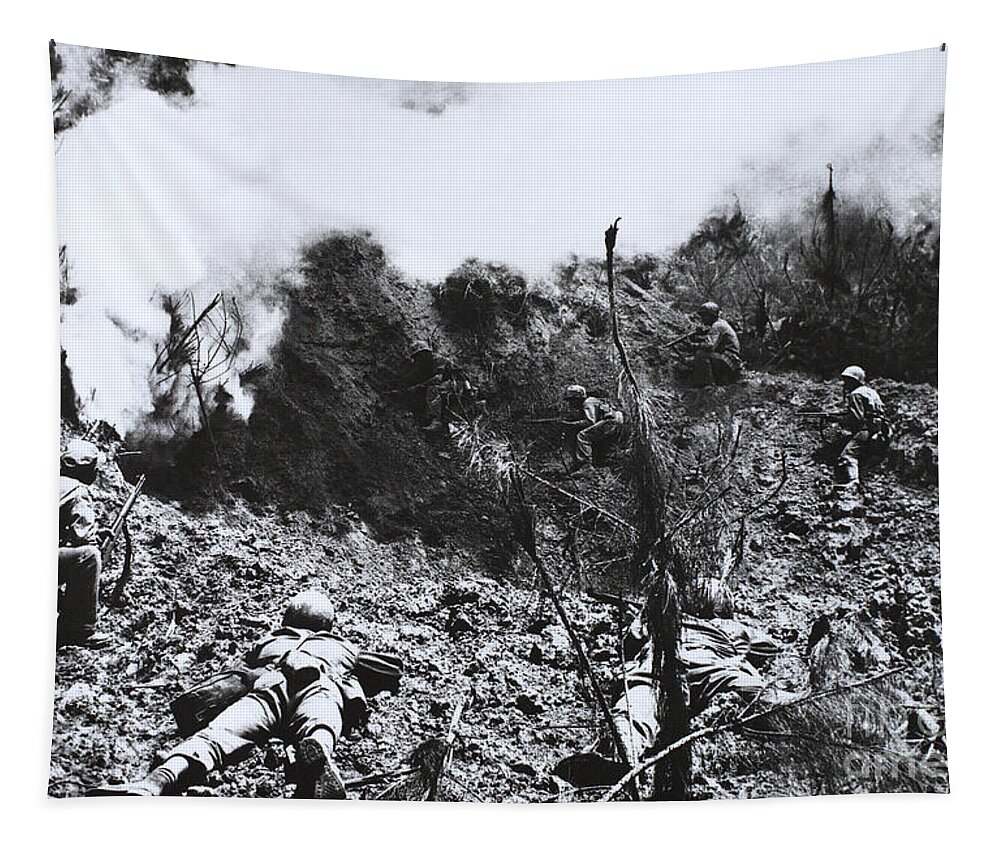 War Tapestry featuring the photograph U.s. Marines In Okinawa by Omikron