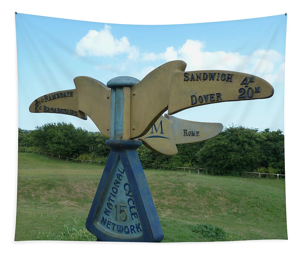 Sign Tapestry featuring the photograph Viking Coastal Trail from Sandwich to Reculver by Steve Taylor