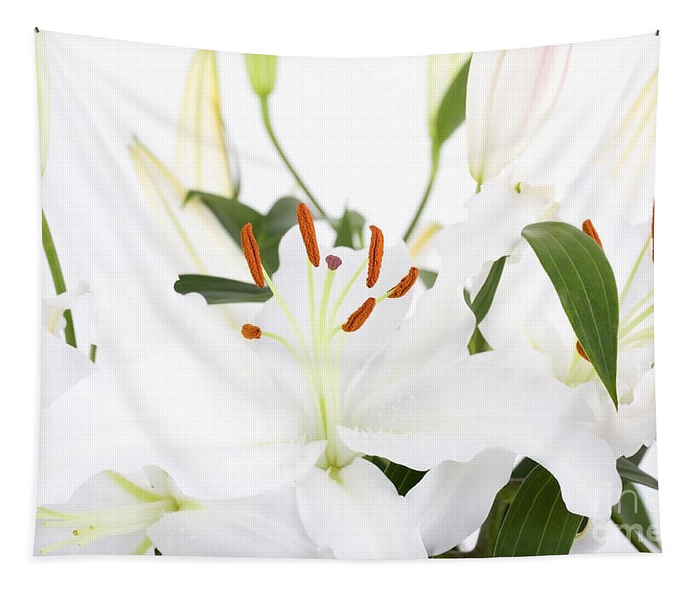 Lily Tapestry featuring the photograph White lilies and background by Simon Bratt
