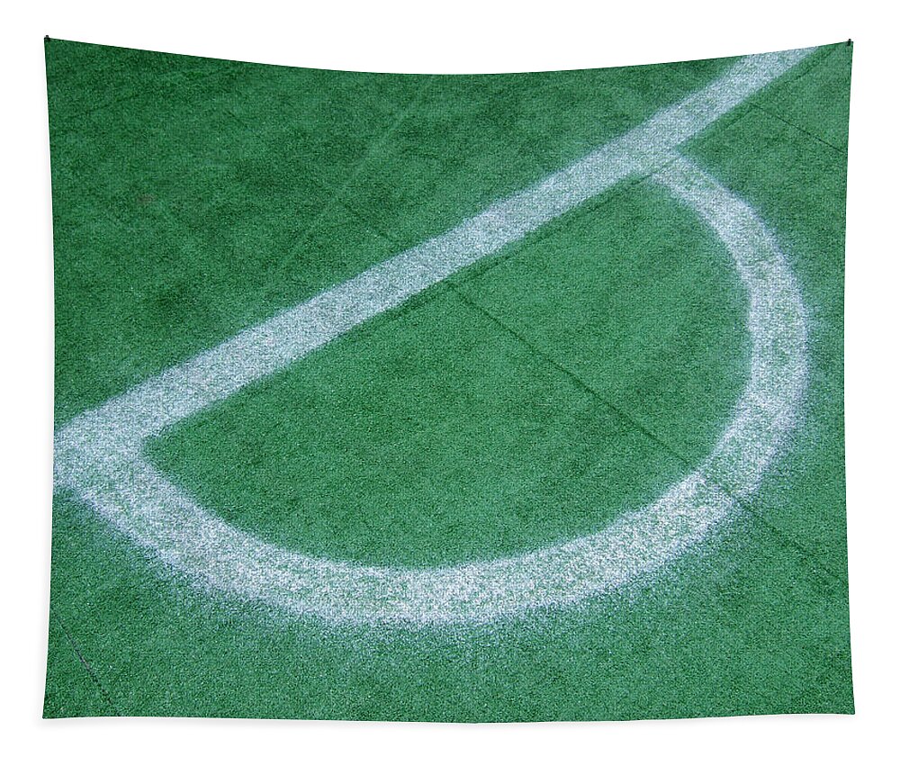 Soccer Field Tapestry featuring the photograph White markings on soccer field by Matthias Hauser