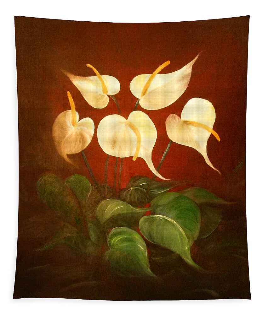 White Callas Tapestry featuring the painting White Promises by Gina De Gorna