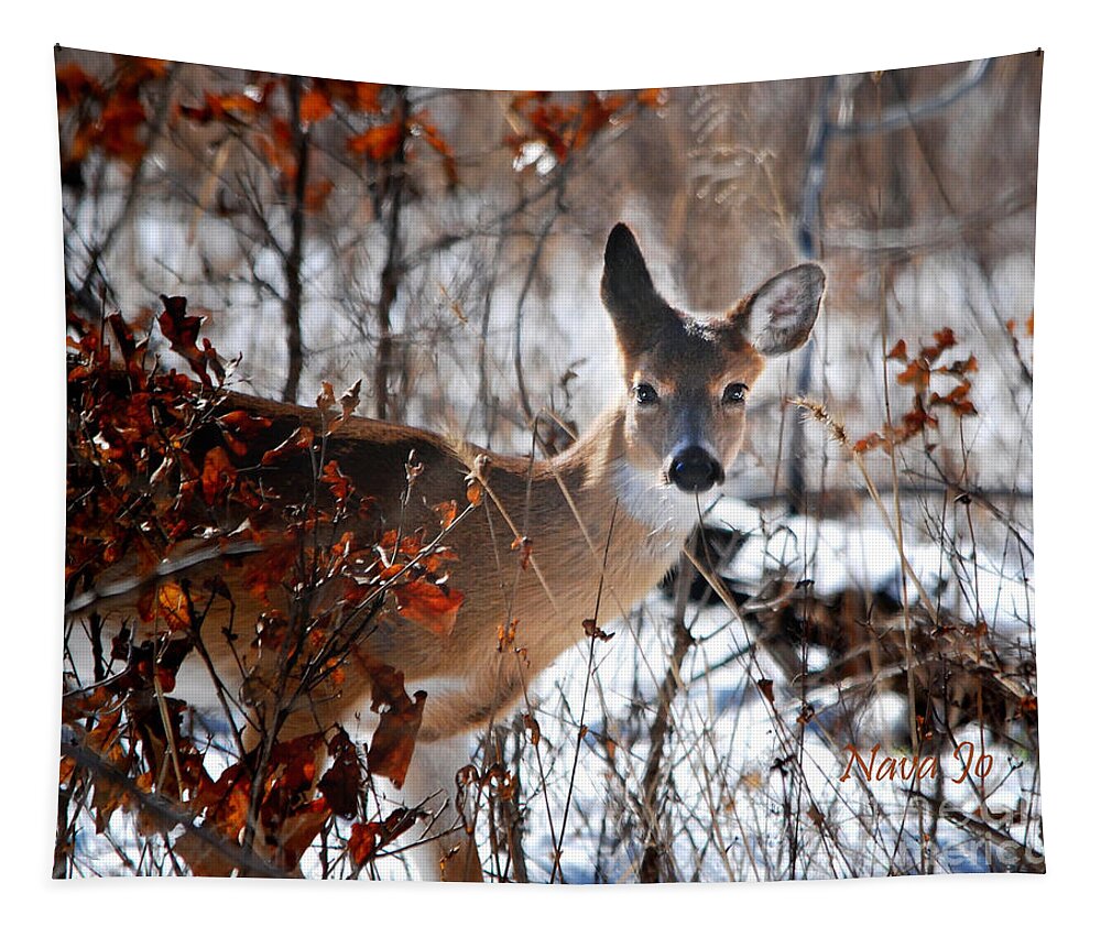 Nature Tapestry featuring the photograph Whitetail Deer in Snow by Nava Thompson