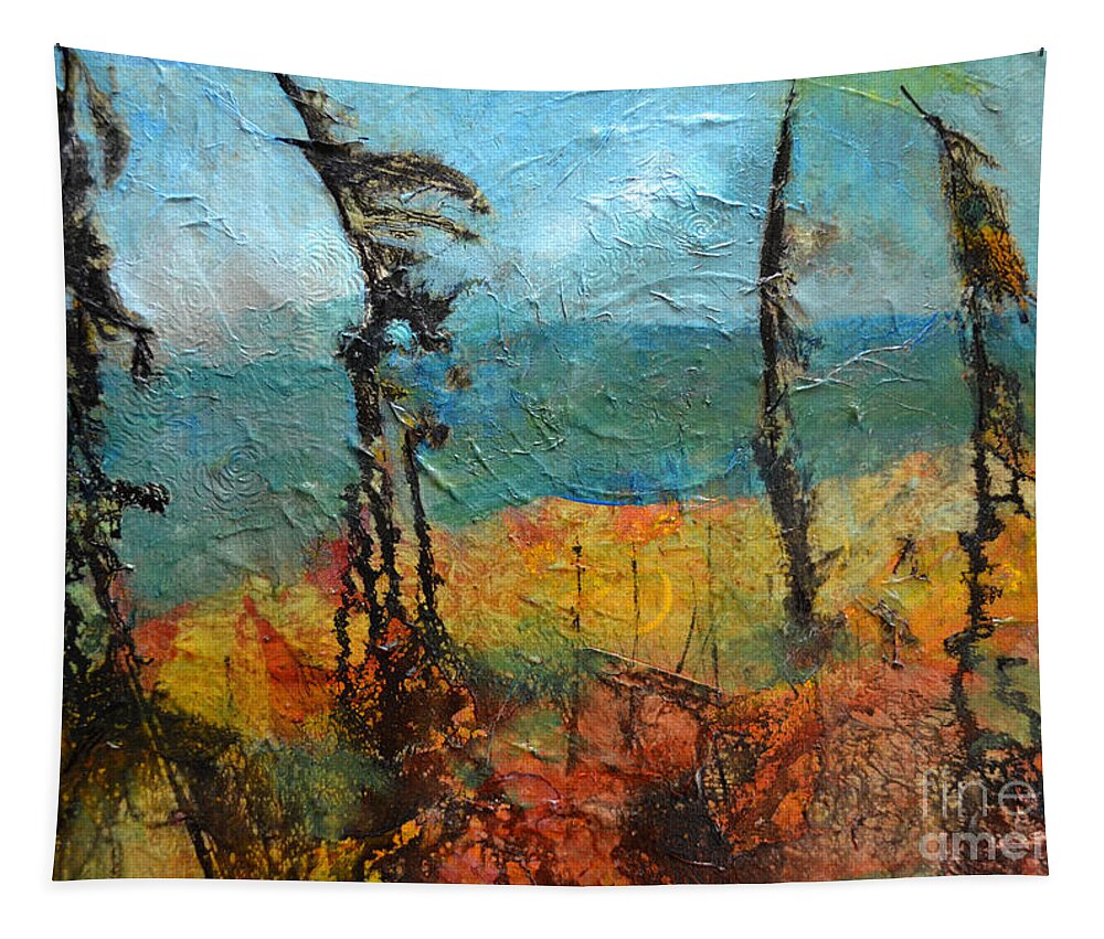 Pines Tapestry featuring the painting Windswept Pines by Claire Bull