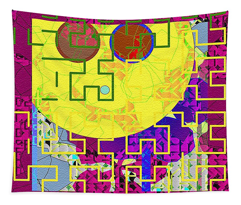 Ebsq Tapestry featuring the digital art Yellow Face Maze by Dee Flouton