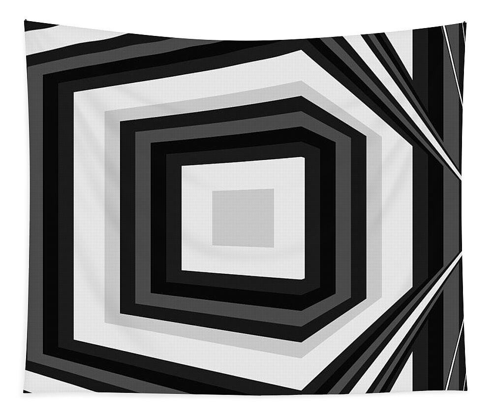  Tapestry featuring the digital art Around the corner, geometrical abstract monochrome op art by Heidi De Leeuw