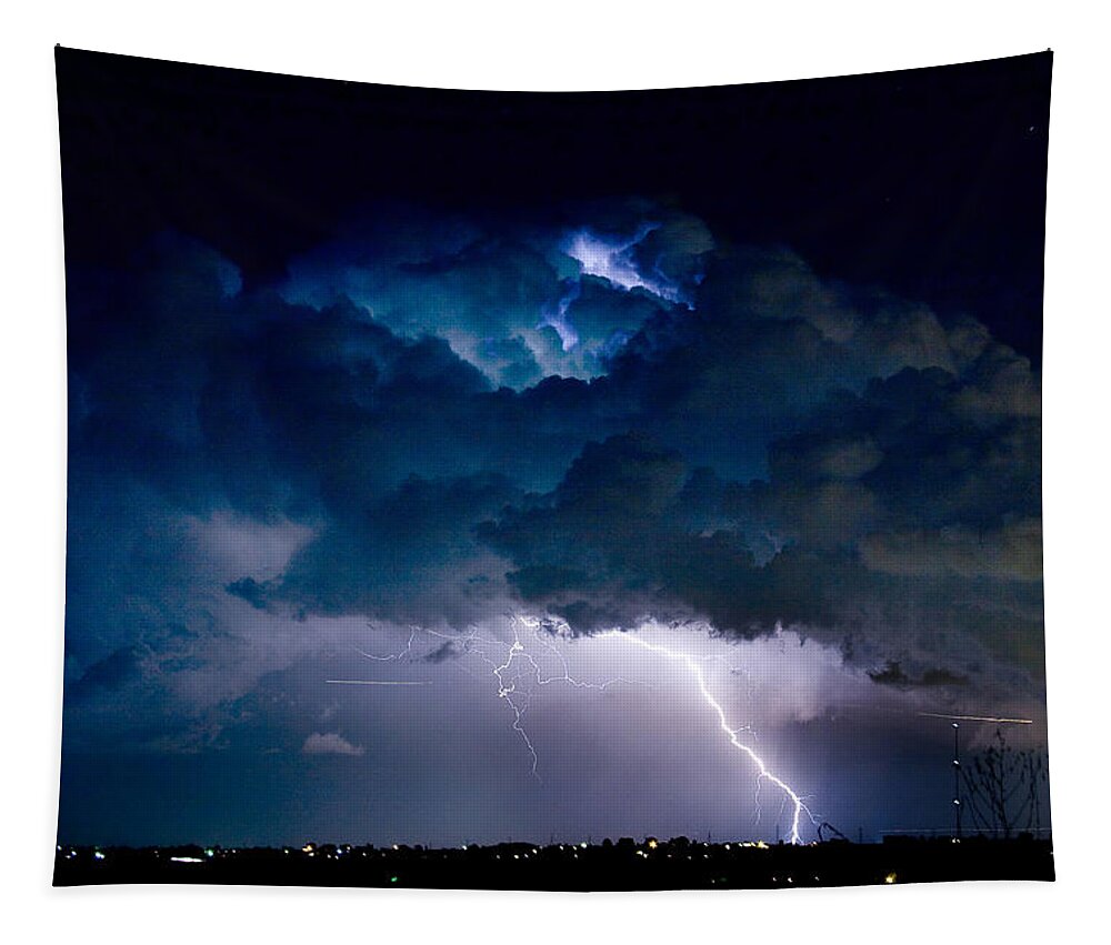 Lightning Tapestry featuring the photograph Clouds of Light Lightning Striking Boulder County Colorado by James BO Insogna