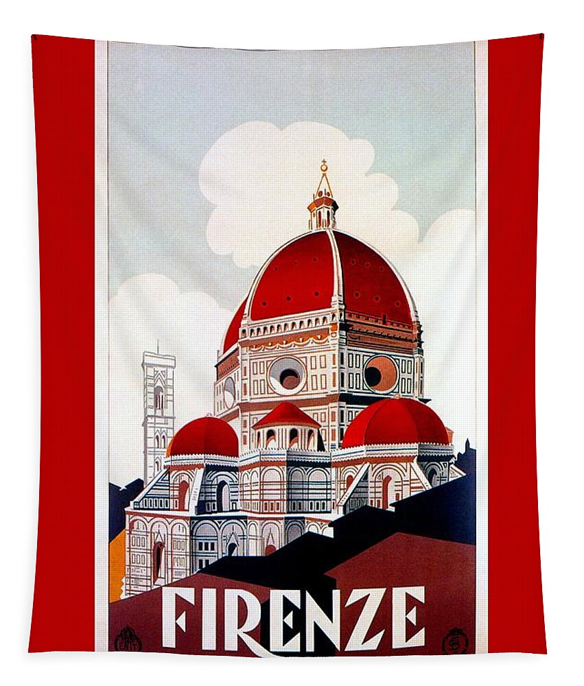 Vintage Tapestry featuring the digital art Florence Firenze 1920s Italian travel ad, duomo by Heidi De Leeuw