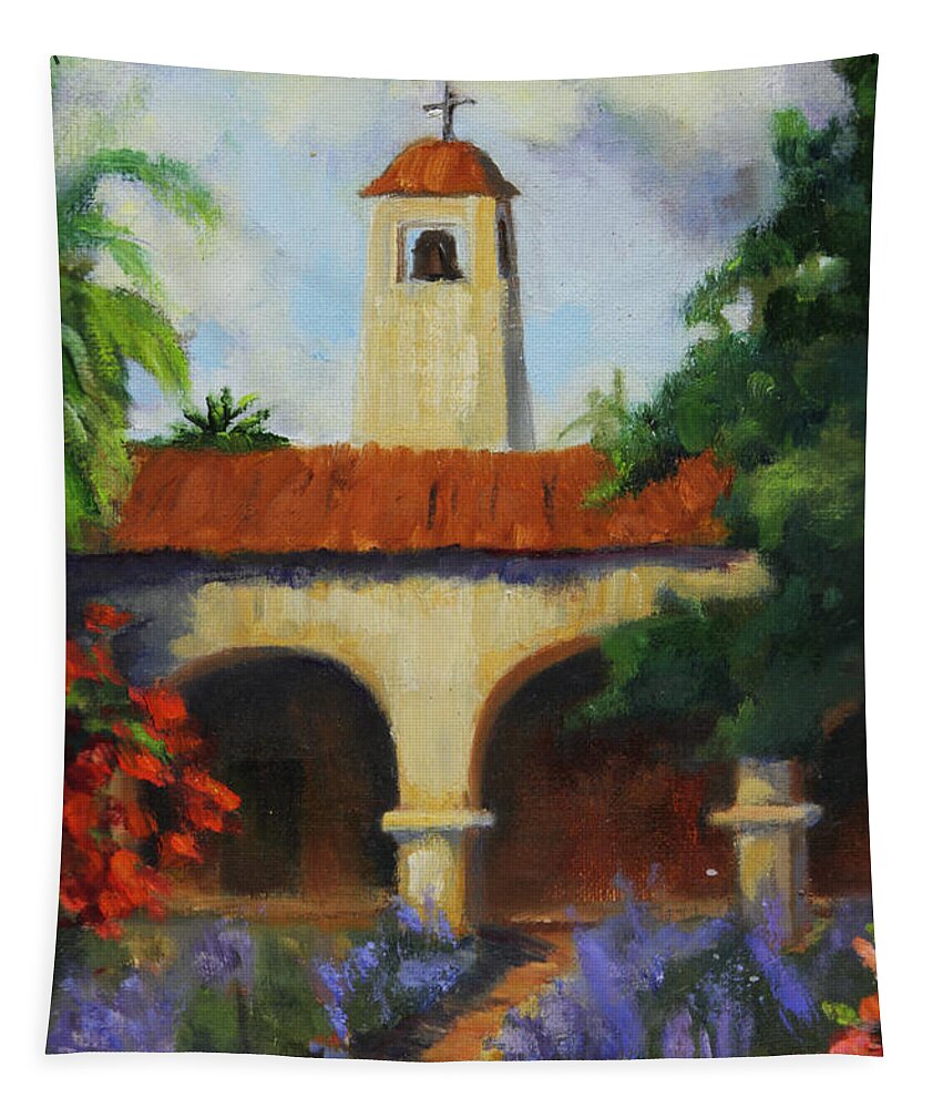 San Juan Capistrano Tapestry featuring the painting Mission San Juan Capistrano by Maria Hunt