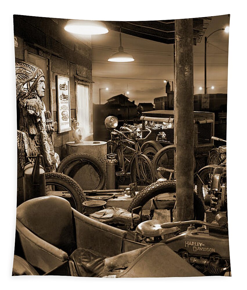 Motorcycle Shop Tapestry featuring the photograph The Motorcycle Shop by Mike McGlothlen