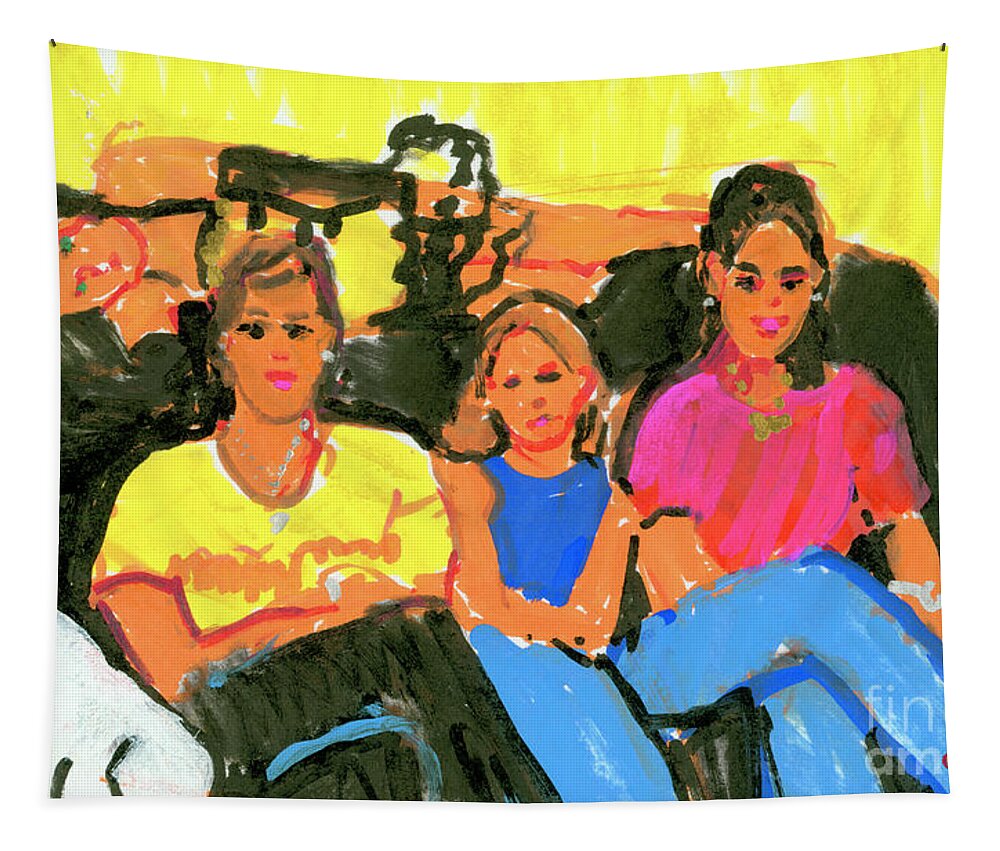 4 Girls And A Dog Tapestry featuring the painting 4 Girls and a Dog #1 by Candace Lovely