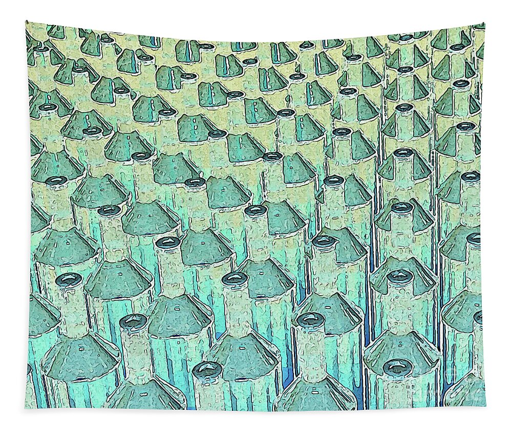 Bottles Tapestry featuring the digital art Abstract Green Glass Bottles by Phil Perkins