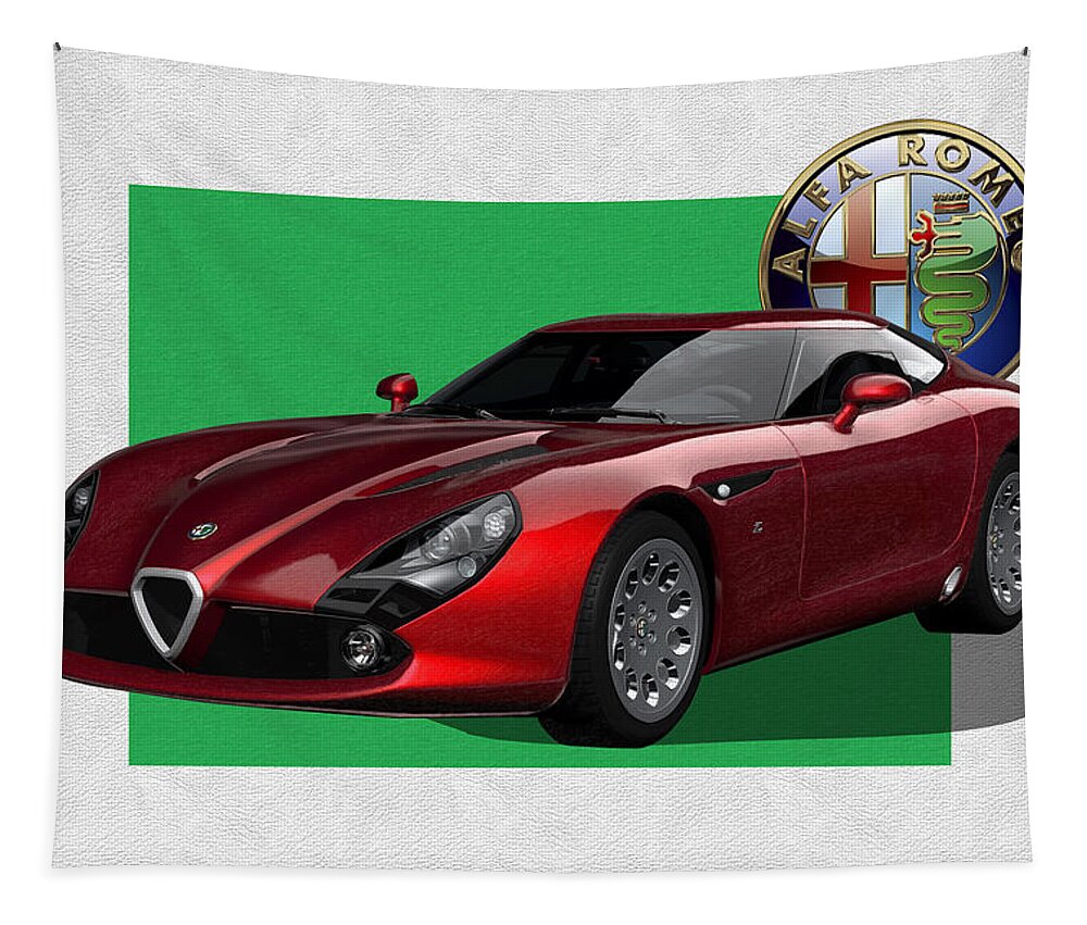 �alfa Romeo� By Serge Averbukh Tapestry featuring the photograph Alfa Romeo Zagato T Z 3 Stradale with 3 D Badge by Serge Averbukh