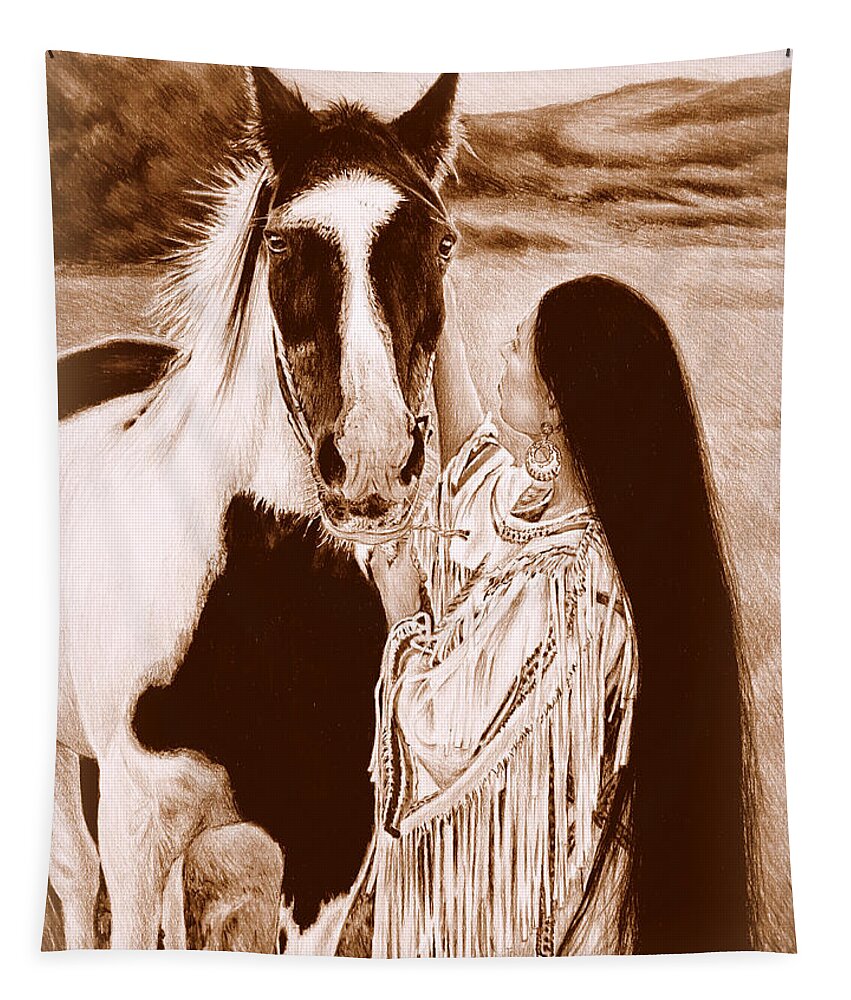 Native Tapestry featuring the drawing Always by my side #1 by Andrew Read