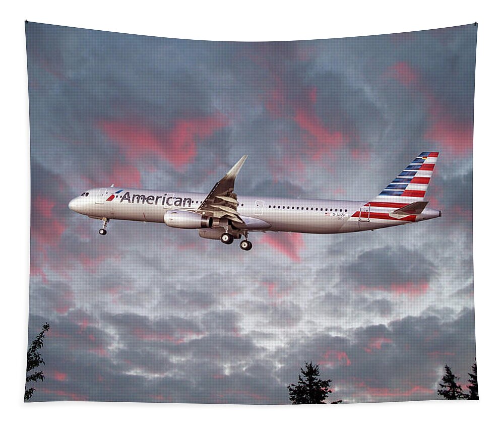 American Airlines Tapestry featuring the digital art American Airlines Airbus A321 #1 by Airpower Art