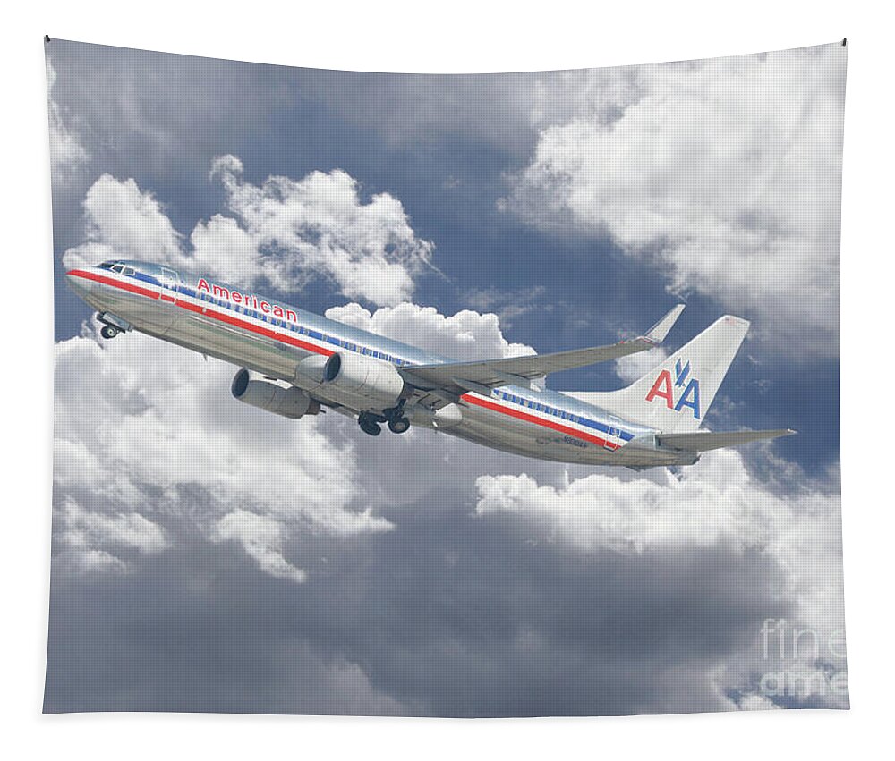 American Airlines Tapestry featuring the digital art American Airlines Boeing 737 #1 by Airpower Art