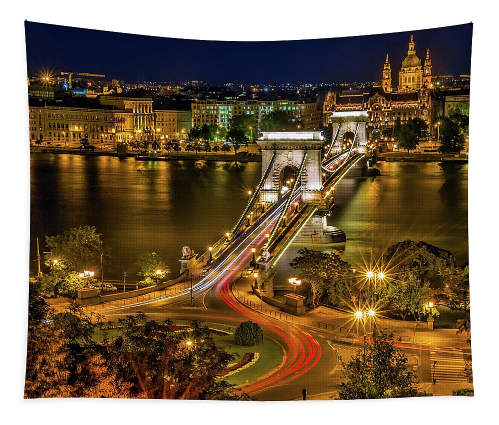 Budapest Tapestry featuring the photograph An Evening In Budapest #1 by Mountain Dreams