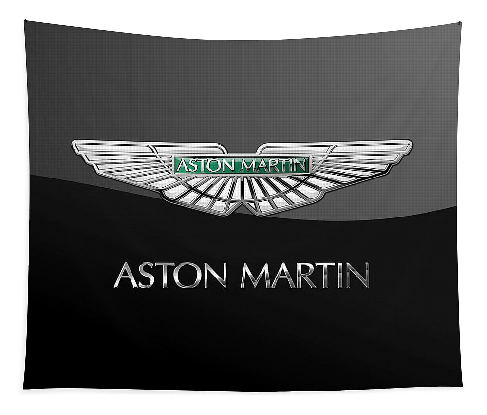 'wheels Of Fortune� Collection By Serge Averbukh Tapestry featuring the photograph Aston Martin 3 D Badge on Black by Serge Averbukh