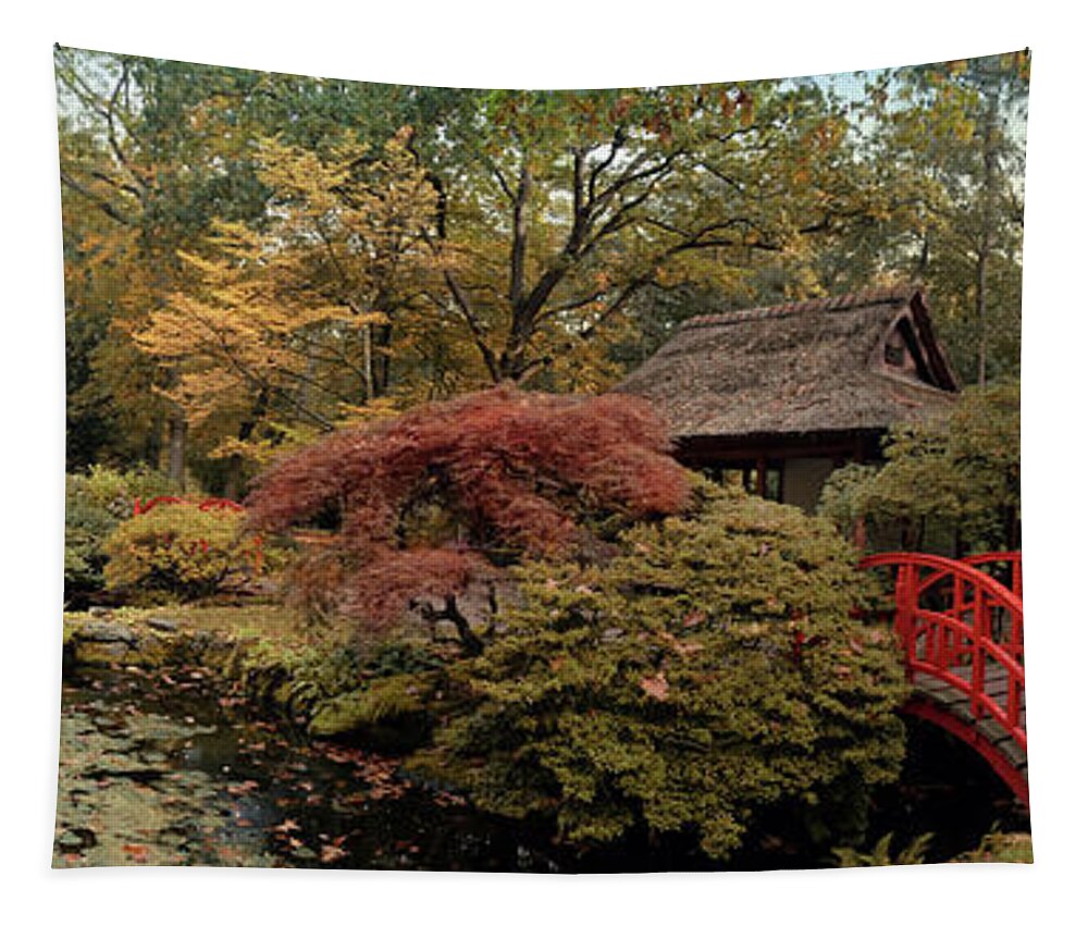 Park Tapestry featuring the photograph autumn in Japanese park #3 by Ariadna De Raadt