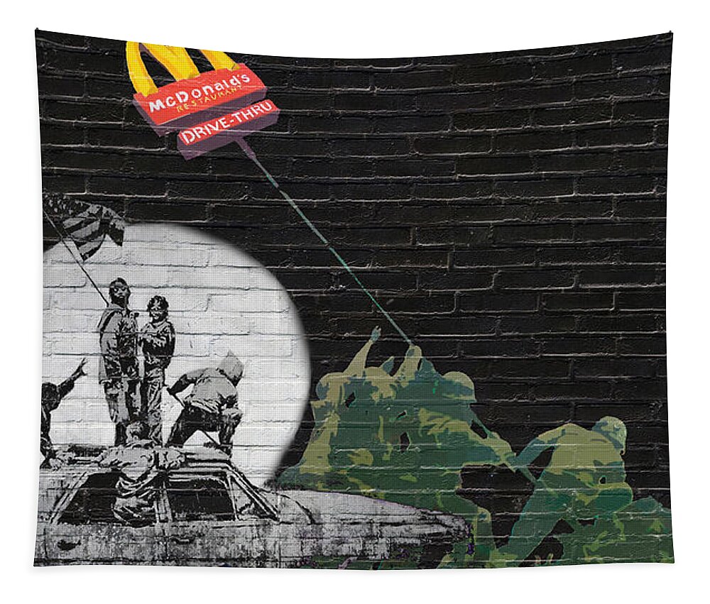 urban Graffiti Collection By Serge Averbukh Tapestry featuring the photograph Banksy - The Tribute - New World Order #1 by Serge Averbukh