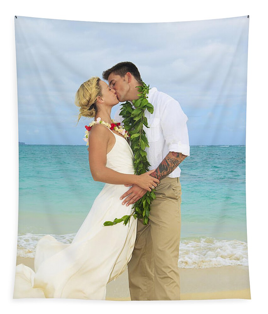 Adult Tapestry featuring the photograph Beach Newlyweds #1 by Tomas del Amo - Printscapes