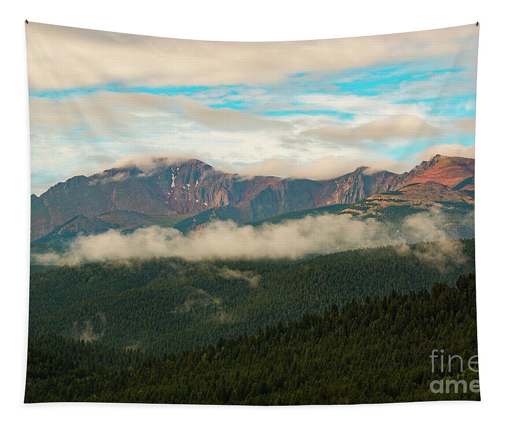 Pikes Peak Tapestry featuring the photograph Beautiful Sunrise on Pikes Peak Colorado #1 by Steven Krull