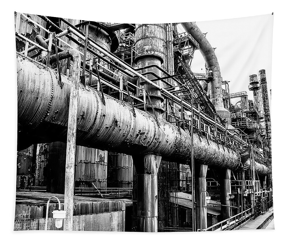 Industrial Tapestry featuring the photograph Black and White - Bethlehem Steel Mill #1 by Bill Cannon