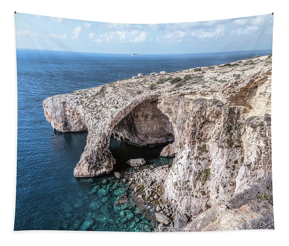 Blue Grotto Tapestry featuring the photograph Blue Grotto - Malta #1 by Joana Kruse