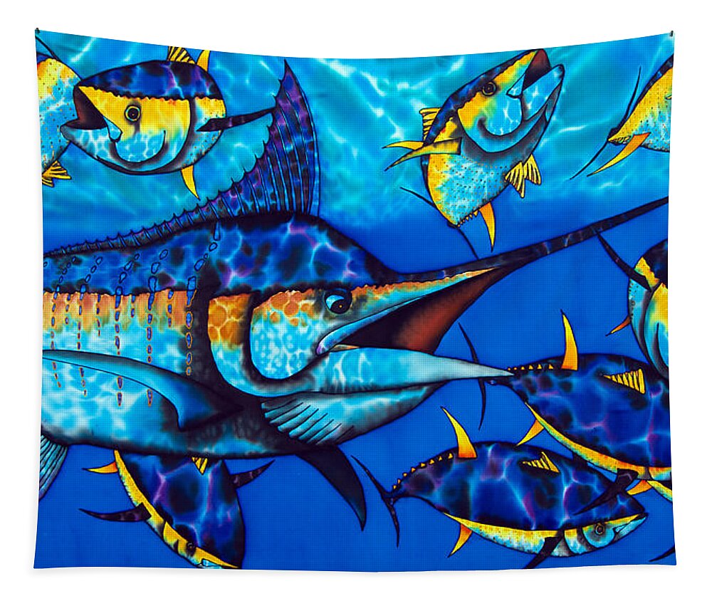  Yellowfin Tuna Tapestry featuring the painting Blue Marlin by Daniel Jean-Baptiste