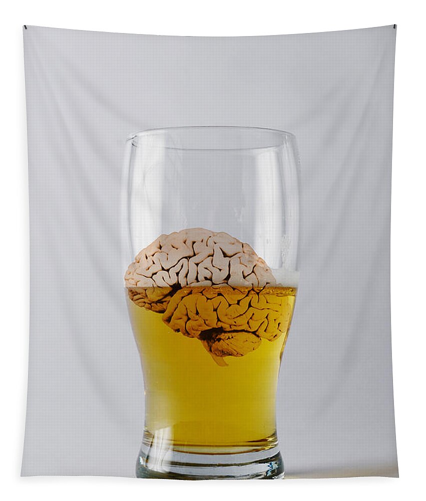 Beer Tapestry featuring the photograph Brain And Alcohol, Conceptual #1 by Mary Martin