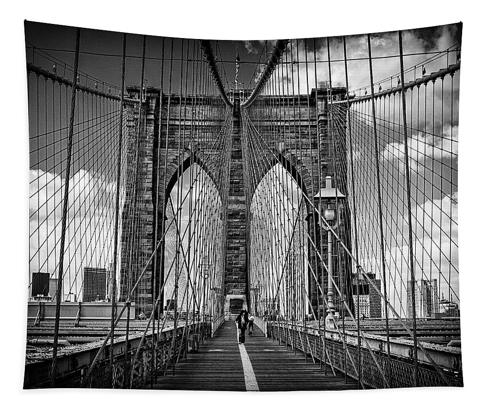 Black And White Tapestry featuring the photograph Brooklyn Bridge #1 by Frank Winters