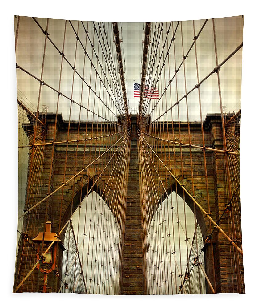 Bridge Tapestry featuring the photograph Brooklyn Bridge Twilight by Jessica Jenney