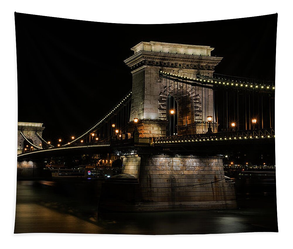 Tourism Tapestry featuring the photograph Budapest at night. #1 by Jaroslaw Blaminsky
