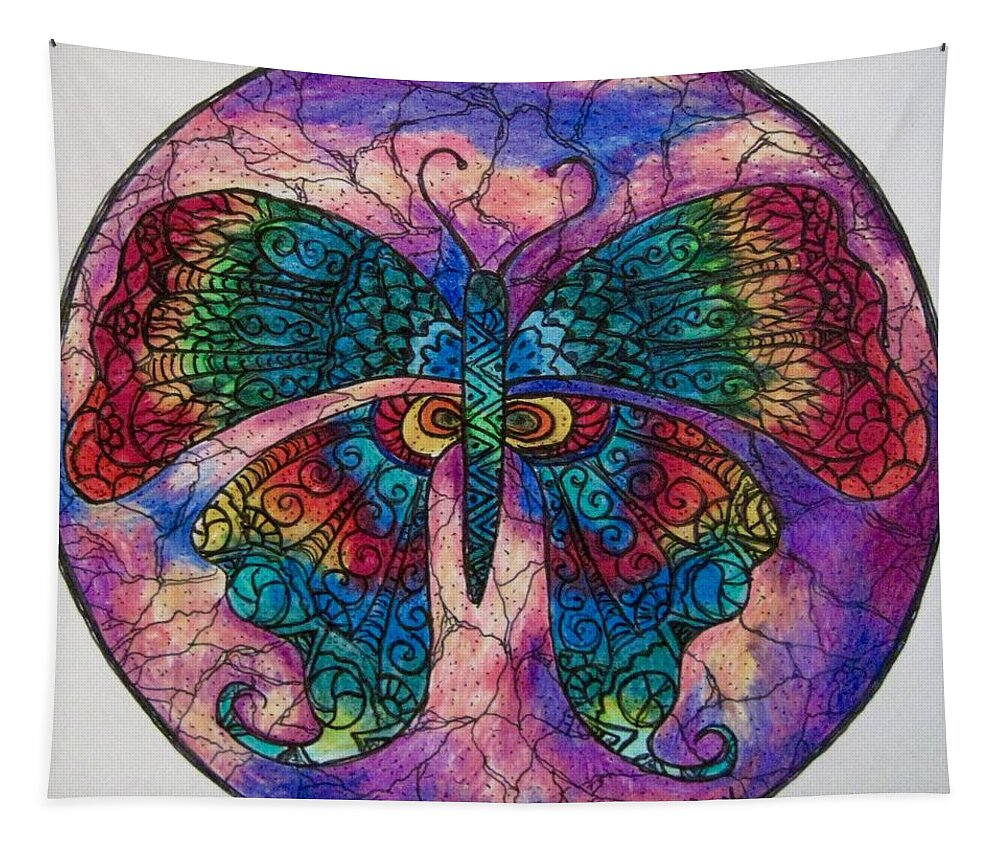 Mandalas Tapestry featuring the drawing Butterfly Mandala #2 by Megan Walsh