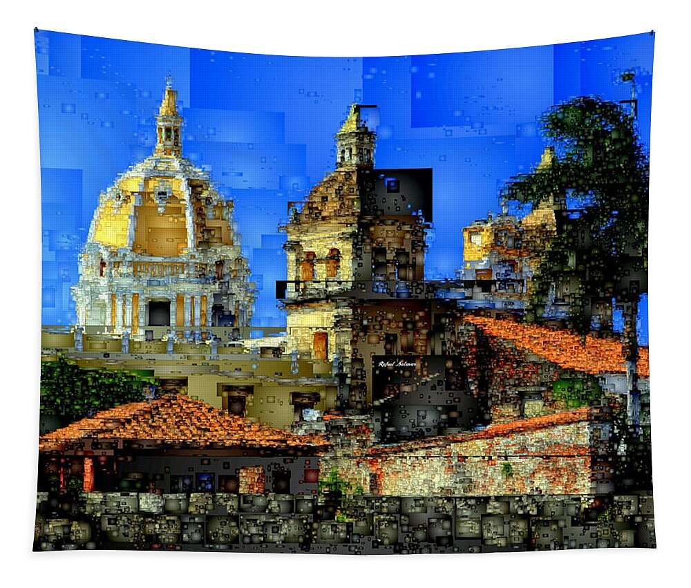 Rafael Salazar Tapestry featuring the digital art Cartagena Colombia #1 by Rafael Salazar