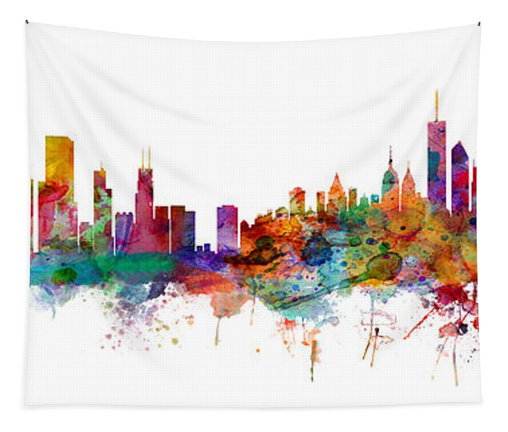 Chicago Tapestry featuring the digital art Chicago And New York City Skylines Mashup #1 by Michael Tompsett