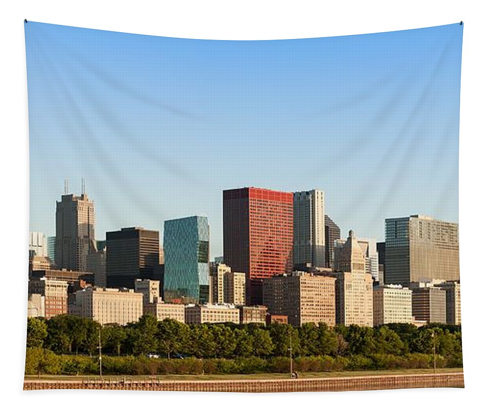 Architecture Tapestry featuring the photograph Chicago Downtown at Sunrise #1 by Semmick Photo