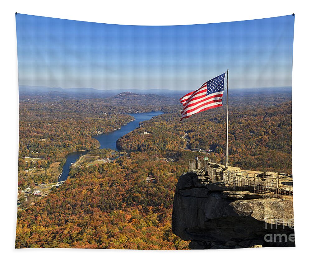 Chimney Tapestry featuring the photograph Chimney Rock in the Fall #1 by Jill Lang