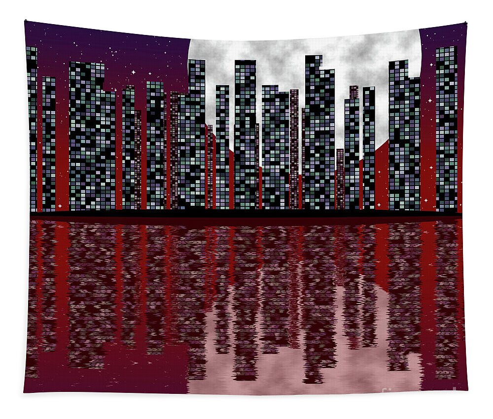 City Tapestry featuring the photograph City skyline at full moonCity skyline with fullmoon #1 by Michal Boubin
