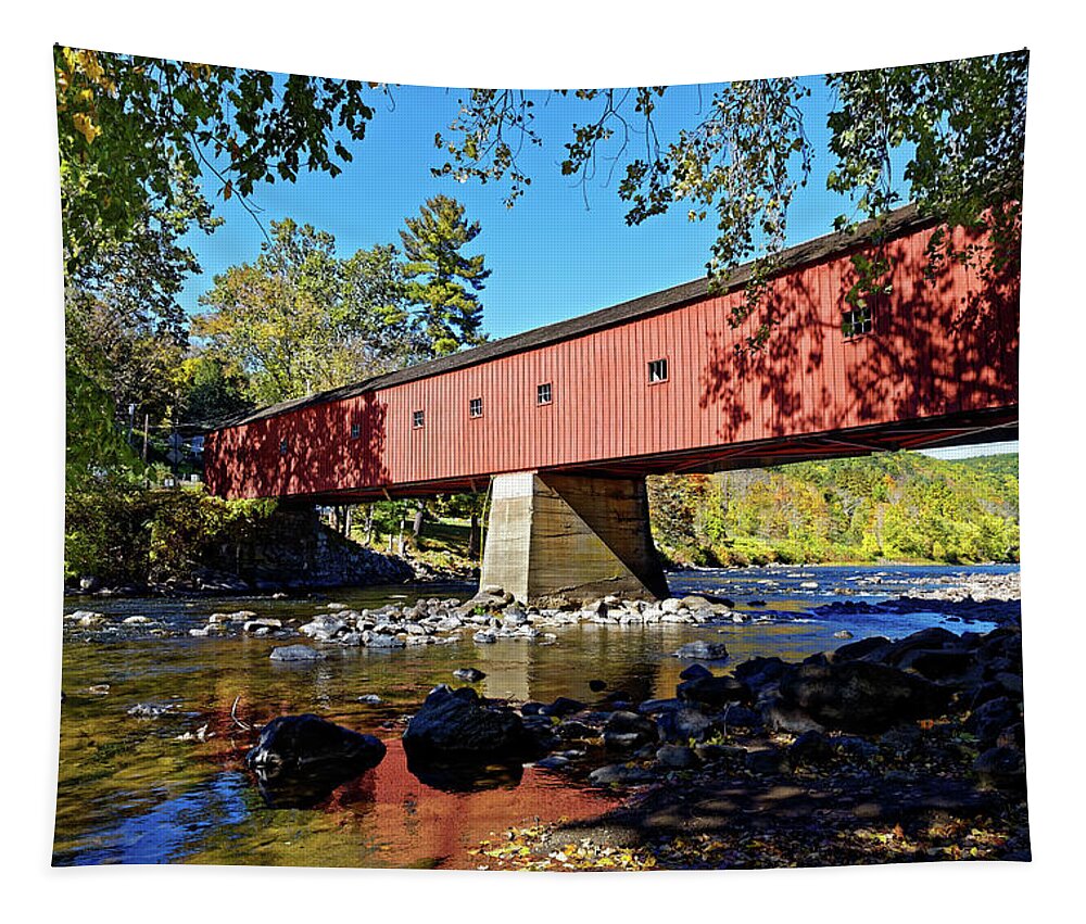 Cornwall Covered Bridge Tapestry featuring the photograph Cornwall Covered Bridge by Doolittle Photography and Art