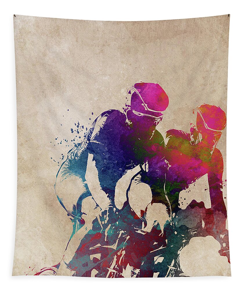 Cycling Tapestry featuring the digital art Cycling sport art #1 by Justyna Jaszke JBJart