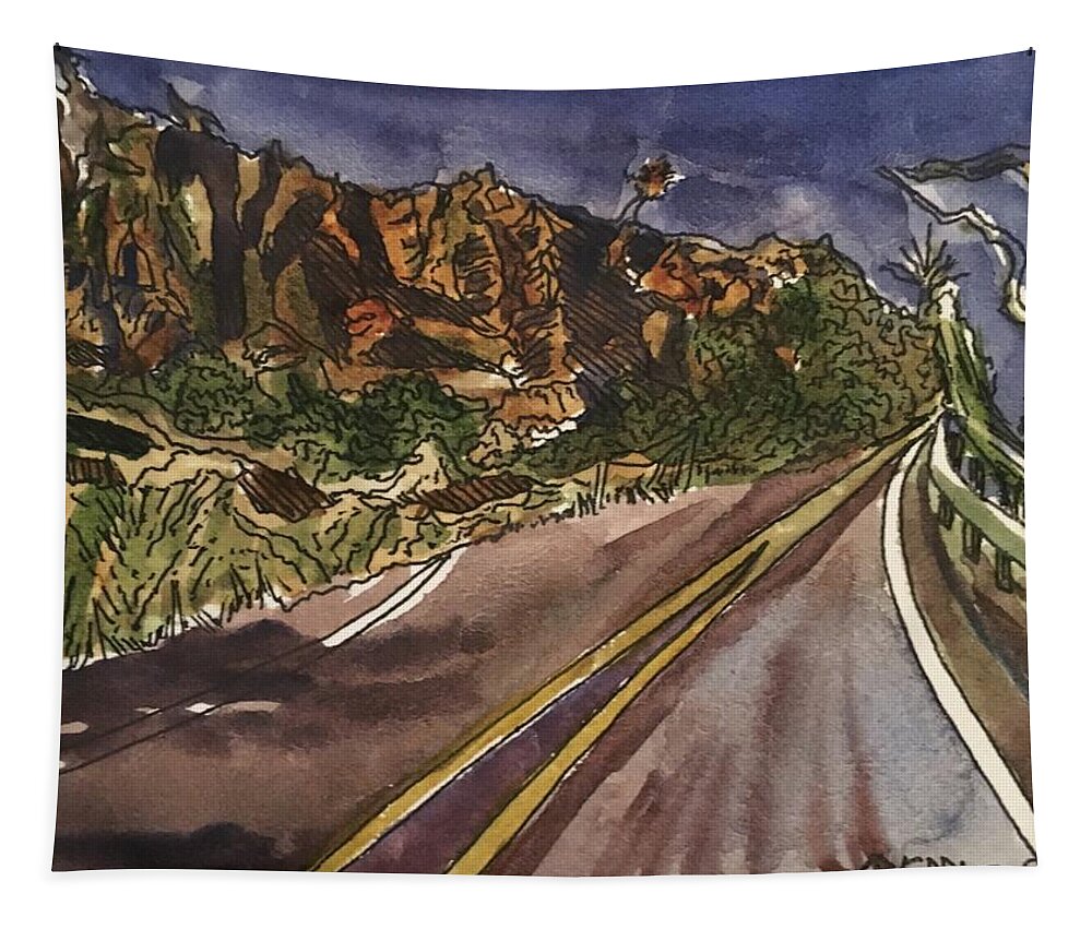 Landscape Tapestry featuring the painting Davis Mountains at Twilight by Angela Weddle