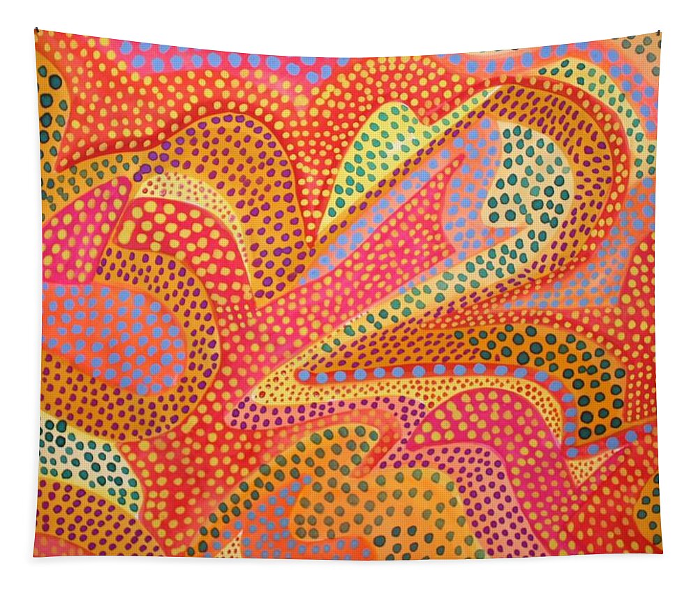  Tapestry featuring the painting Dazzling Dots #1 by Polly Castor