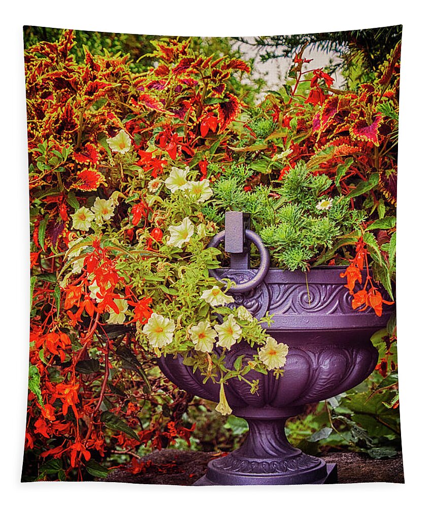 Outdoor Tapestry featuring the photograph Decorative Flower Vase In Garden #1 by Ariadna De Raadt