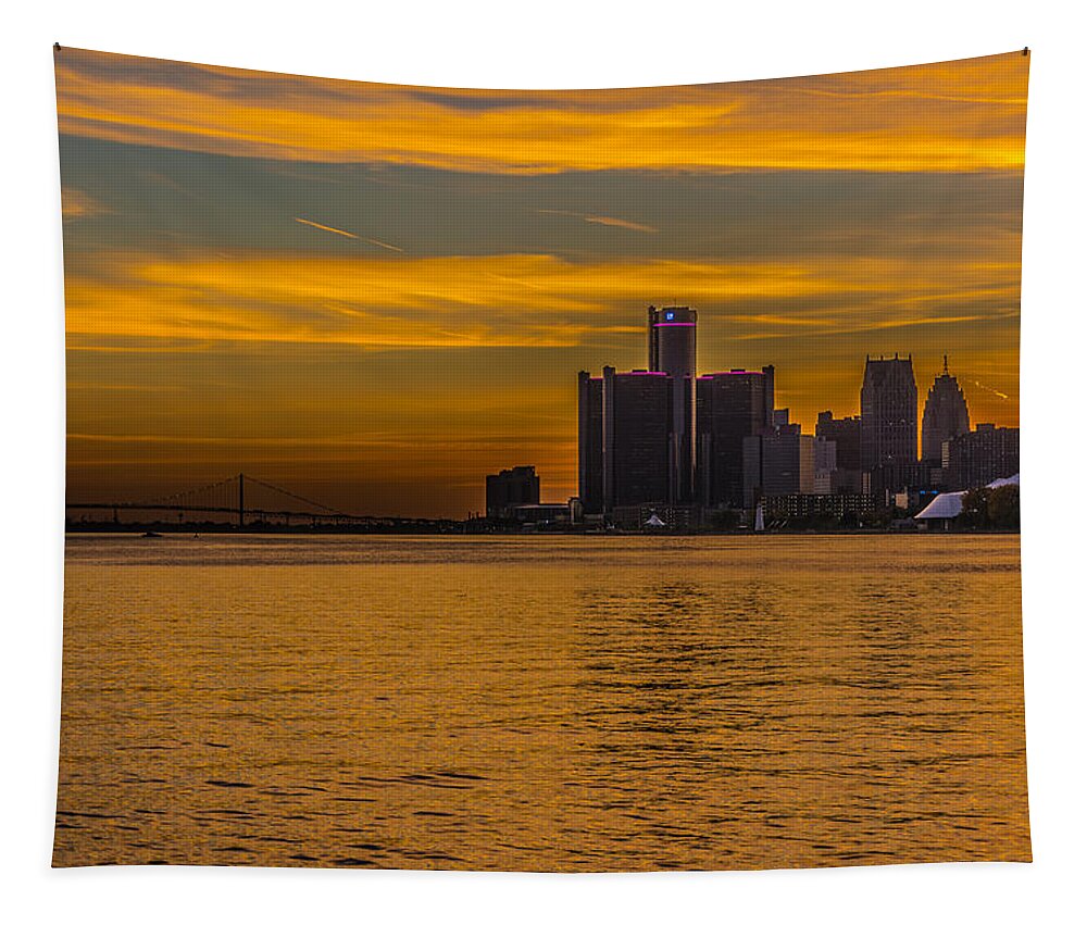 Detroit Tapestry featuring the photograph Detroit Sunset #2 by Pravin Sitaraman