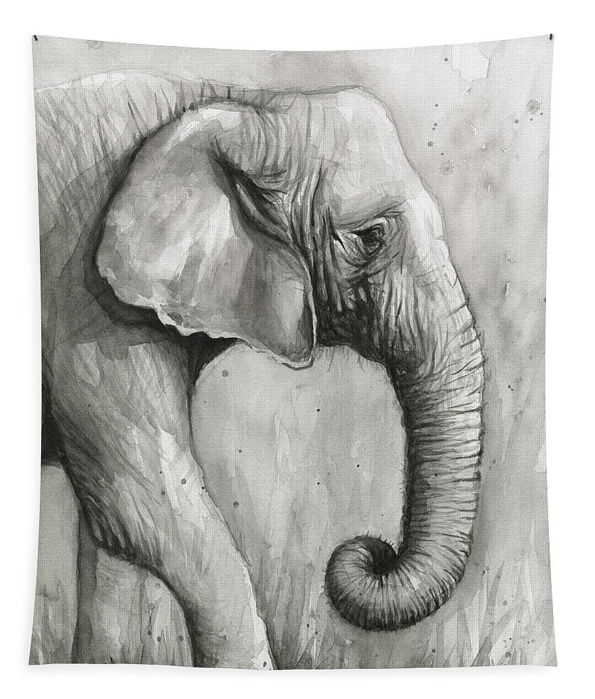 Elephant Tapestry featuring the painting Elephant Watercolor by Olga Shvartsur